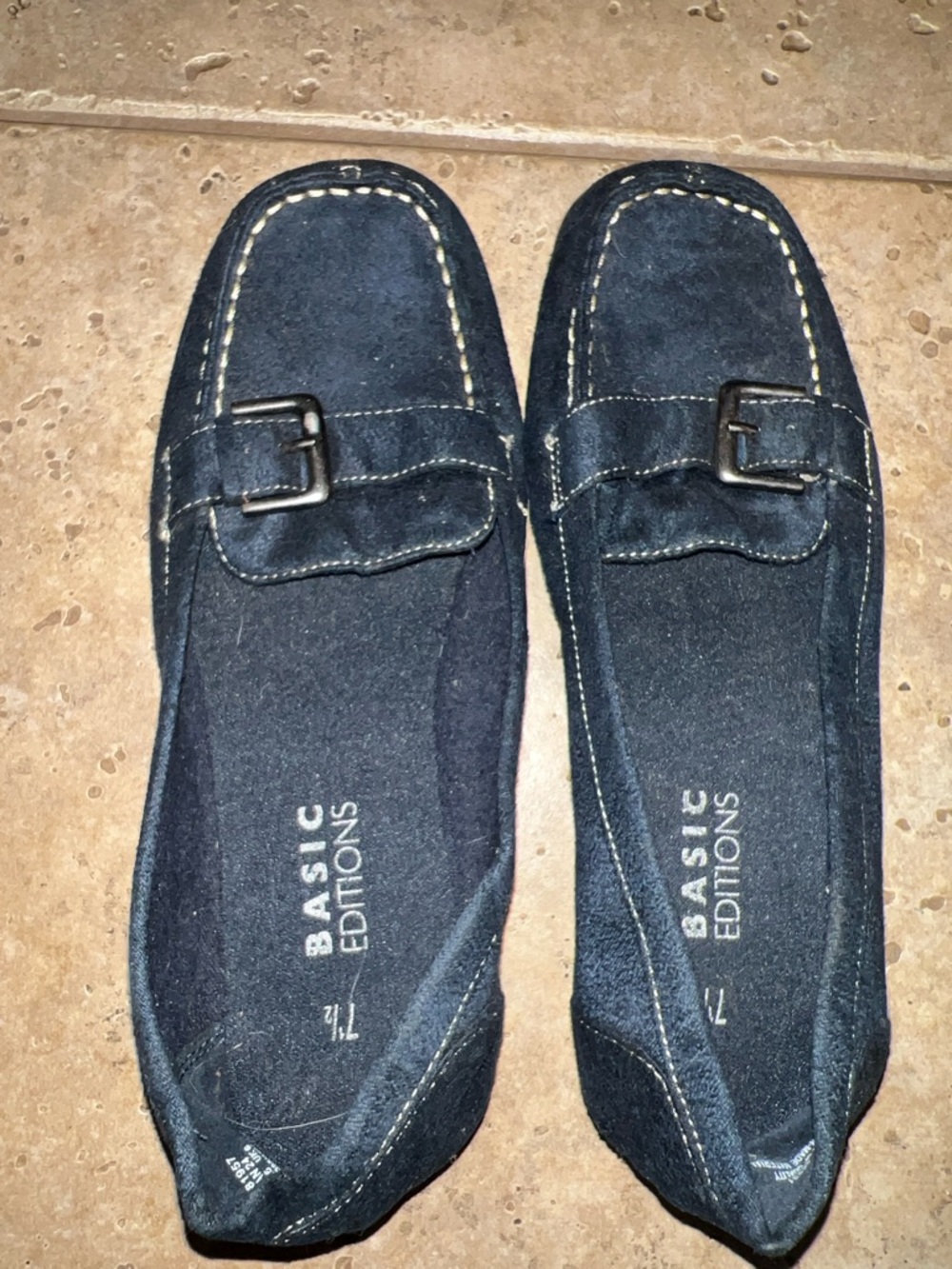 Basic Editions Navy Blue Faux Suede Loafers